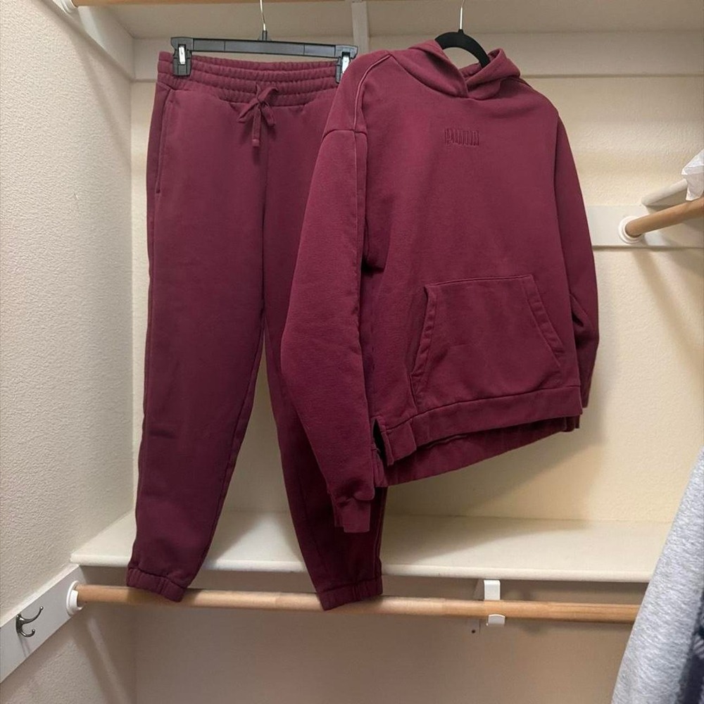 Puma Tracksuit Hoodie and Joggers Set Burgundy Small